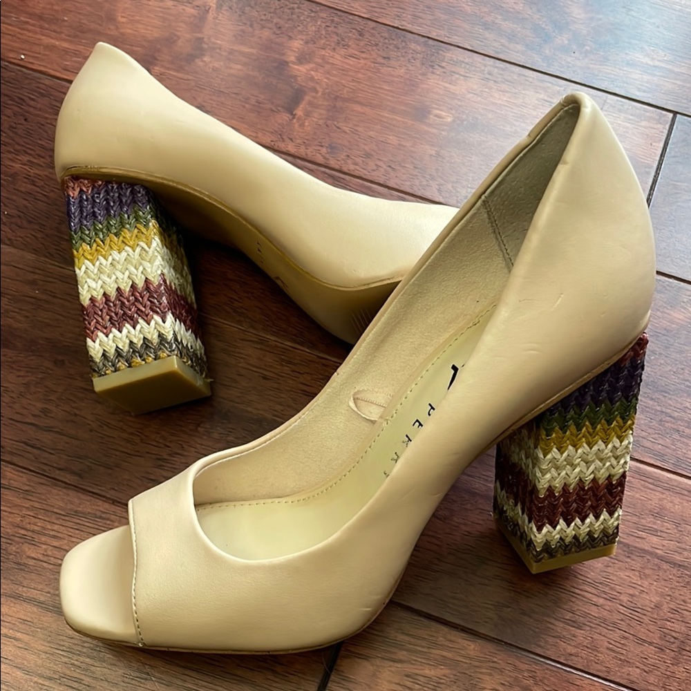 ❤️ NWOT Katie Perry The Catie Rainbow Zigzag Block Heel Open Toe Pumps 7